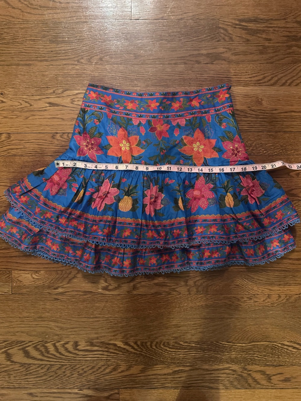 NWT FARM Rio Blue Tropical Tapestry Tiered Mini Skirt - Picture 8 of 11